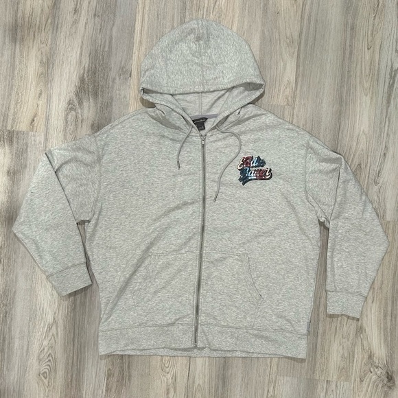 Eddie Bauer Tops - Eddie Bauer EB Retro Logo Graphic Full-Zip Hoodie Sweatshirt Gray Size XL